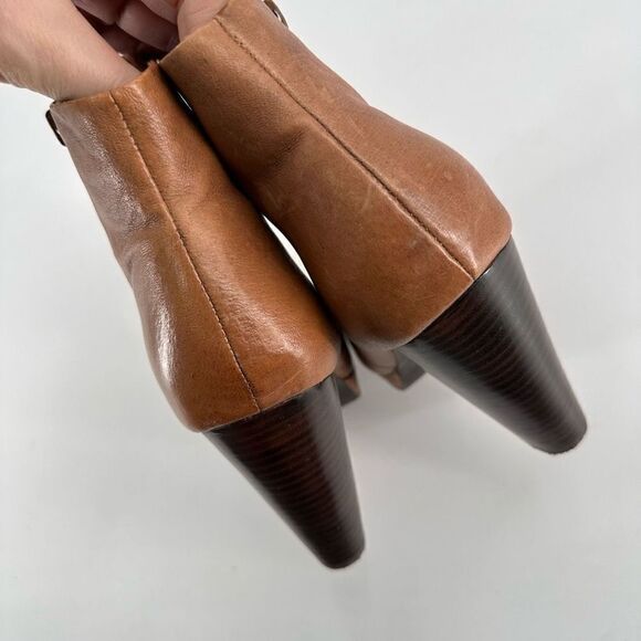Steve Madden Rheaaa Cognac Leather Ankle lace up Bootie‎ Size 8.5 Stacked heel - Picture 6 of 10